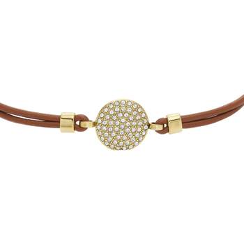 Bracelet FOSSIL acier inoxydable cuir marron cristal