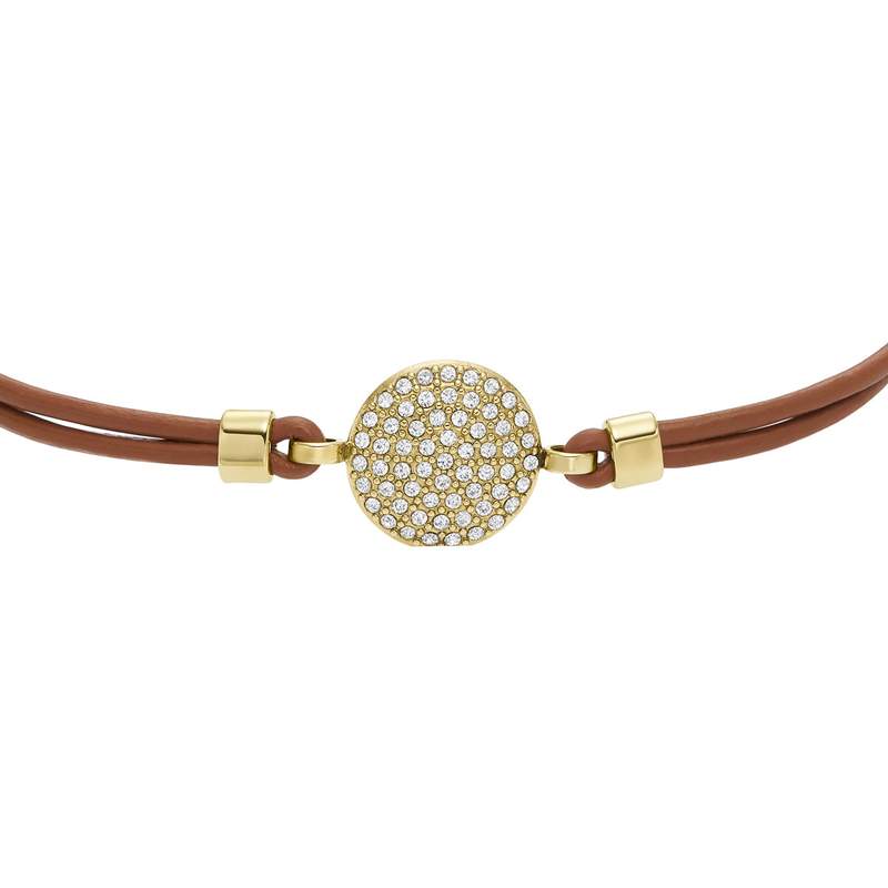 Bracelet FOSSIL acier inoxydable cuir marron cristal - vue D1