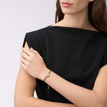 Bracelet FOSSIL acier inoxydable cuir marron cristal