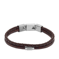 Bracelet FOSSIL acier cuir marron