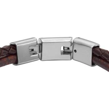 FOSSIL stalen armband bruin leer