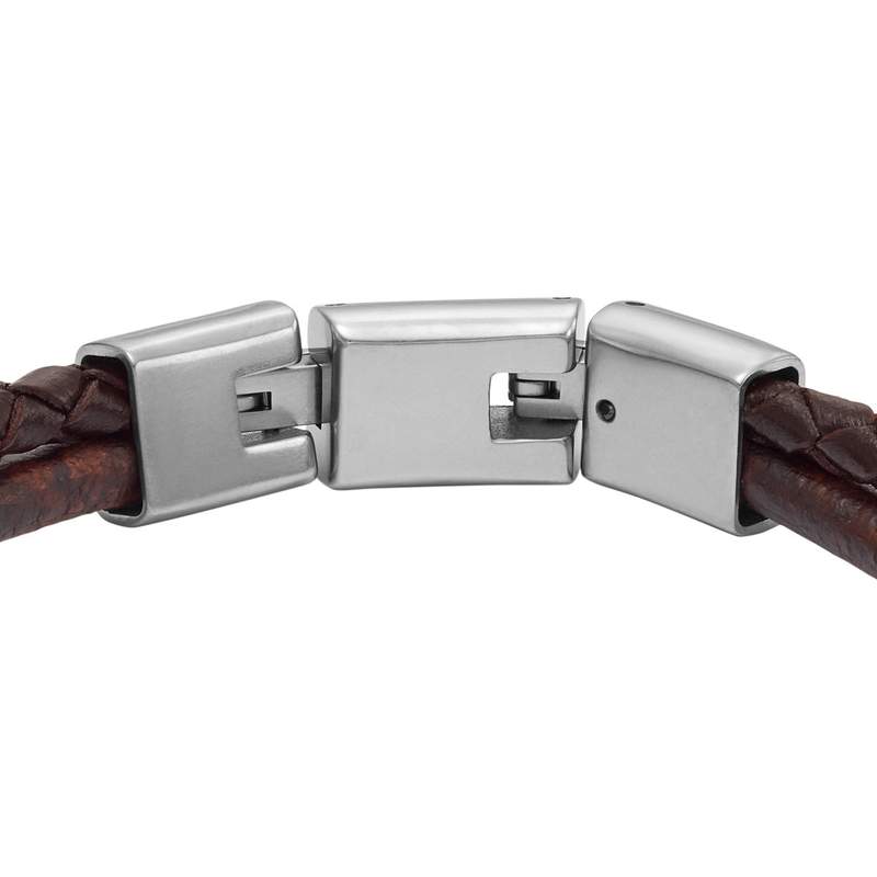 Bracelet FOSSIL acier cuir marron - vue 3
