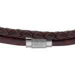 Bracelet FOSSIL acier cuir marron - vue D1
