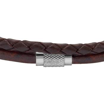 FOSSIL stalen armband bruin leer