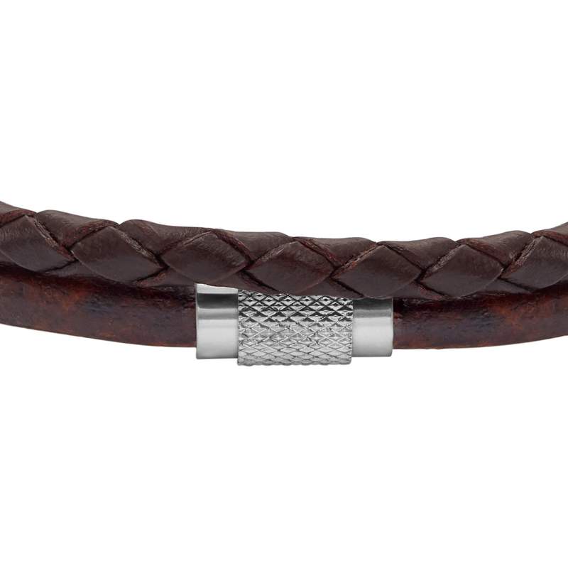 Bracelet FOSSIL acier cuir marron - vue D1