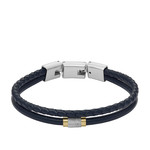 Bracelet FOSSIL acier cuir bleu marine - vue 1