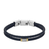 Bracelet FOSSIL acier cuir bleu marine