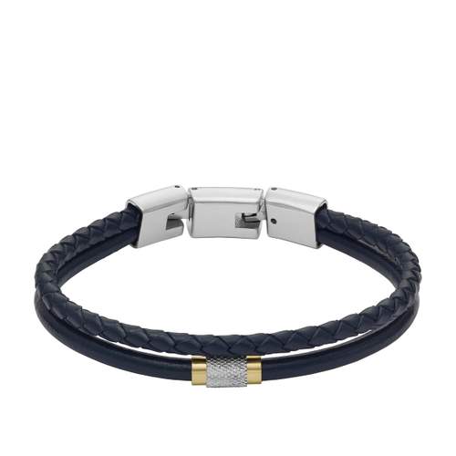 Bracelet FOSSIL acier cuir bleu marine