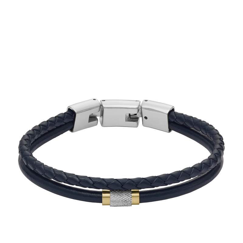 Bracelet FOSSIL acier cuir bleu marine - vue 1