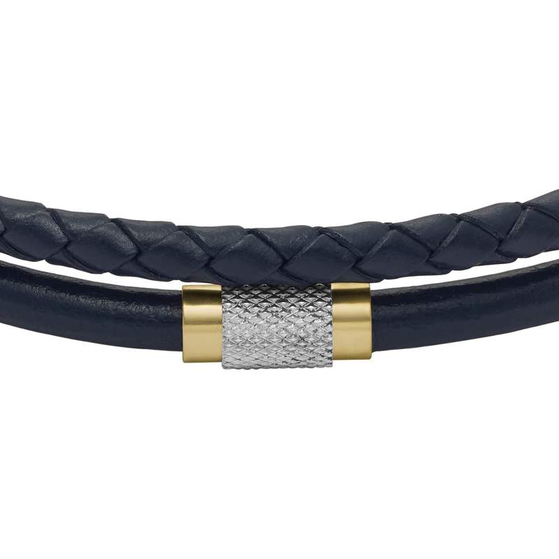 Bracelet FOSSIL acier cuir bleu marine - vue D1