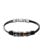 Bracelet FOSSIL acier cuir noir - vue 1