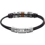 Bracelet FOSSIL acier cuir noir - vue D1