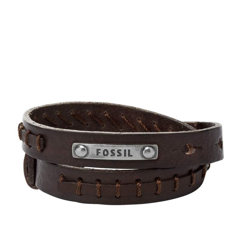 Bracelet FOSSIL acier cuir marron - vue 1