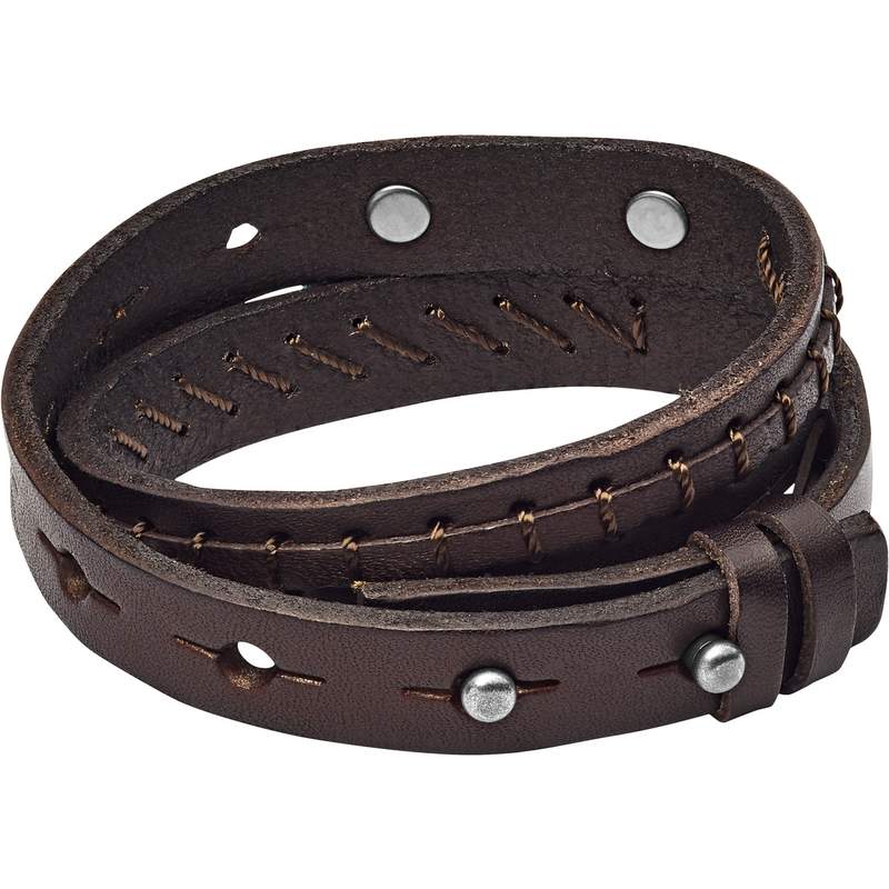 Bracelet FOSSIL acier cuir marron - vue D1