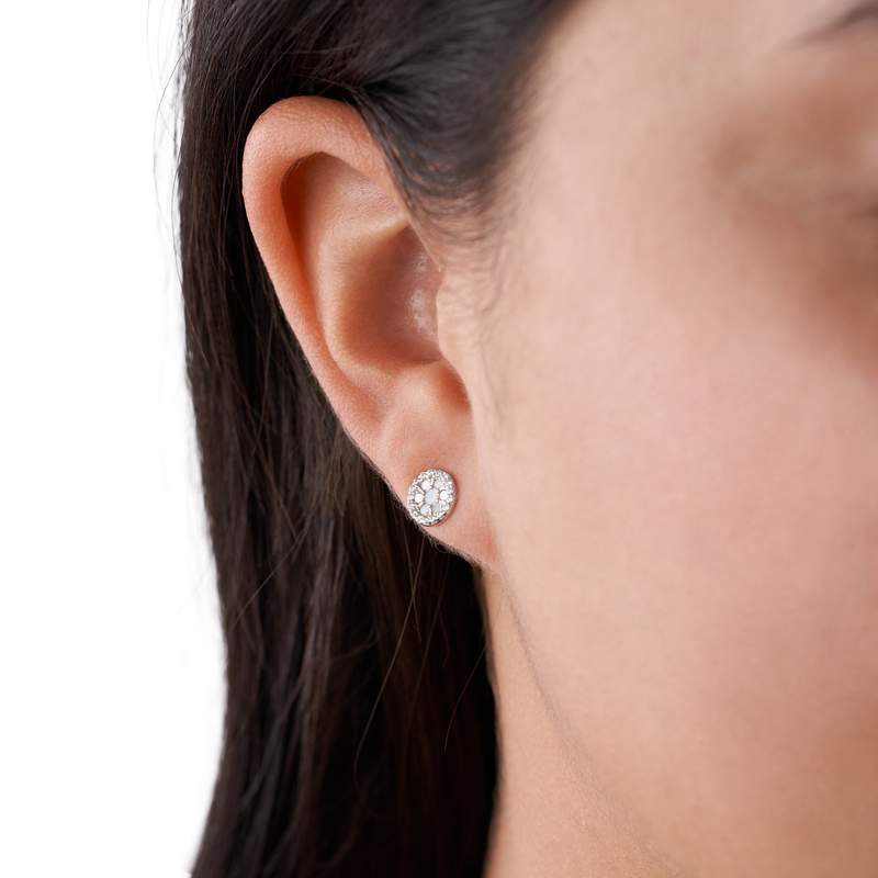 Boucles d'oreilles FOSSIL argent 925 nacre et zirconias - vue porté 1