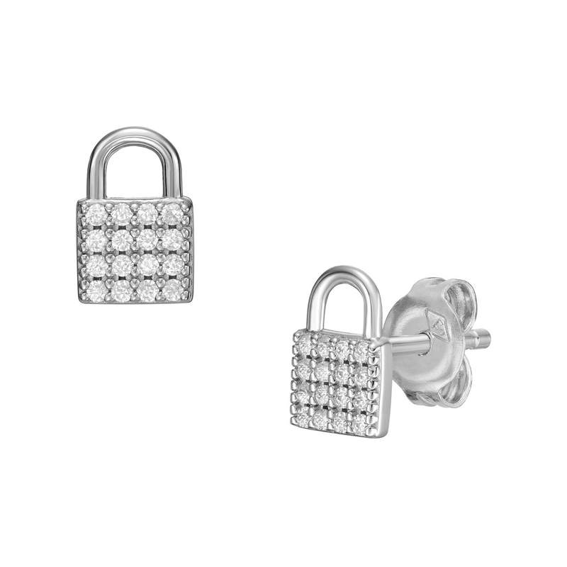 Boucles d'oreilles FOSSIL argent 925 cadenas et zirconias - vue 1