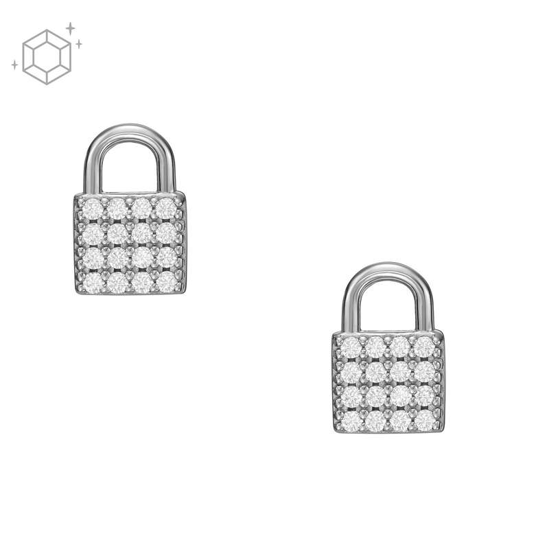 Boucles d'oreilles FOSSIL argent 925 cadenas et zirconias - vue 2