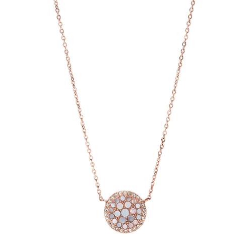 Collier FOSSIL acier inoxydable rosé nacres et zirconias 41 cm