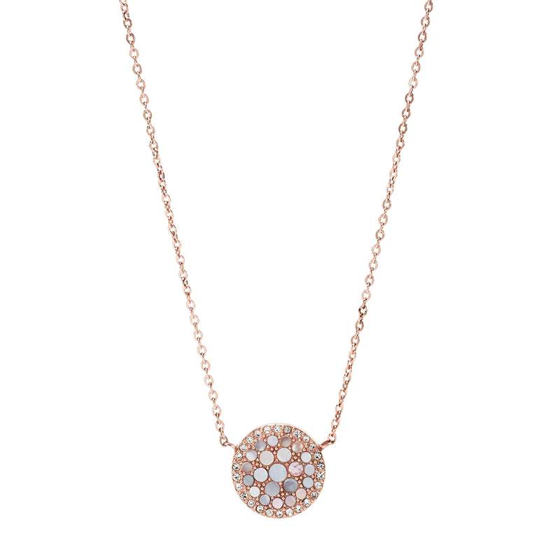 Collier FOSSIL acier inoxydable rosé nacres et zirconias 41 cm - vue 1