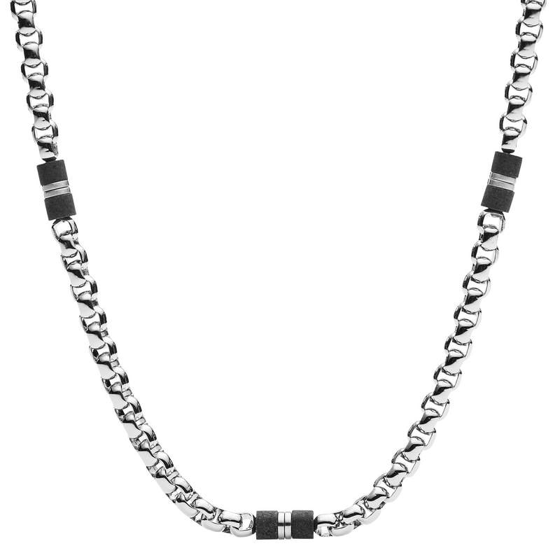 Collier FOSSIL acier inoxydable perles en marbre noir 50 cm - vue 1