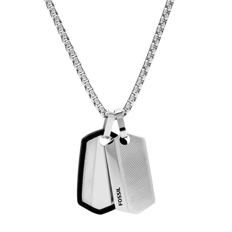 Collier FOSSIL acier inoxydable plaques militaires 61 cm - vue 1
