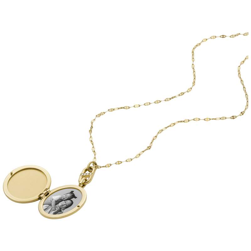 Collier FOSSIL acier inoxydable doré porte photo 45 cm - vue D1