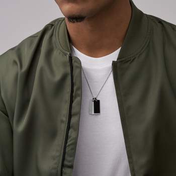 FOSSIL necklace stainless steel military plates steel and onyx 60 cm