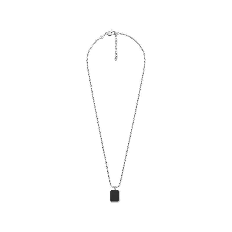 Collier FOSSIL acier inoxydable plaque agate noire 55 cm - vue 3