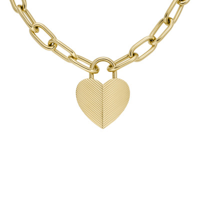 Collier FOSSIL acier inoxydable doré pendentif coeur 50 cm