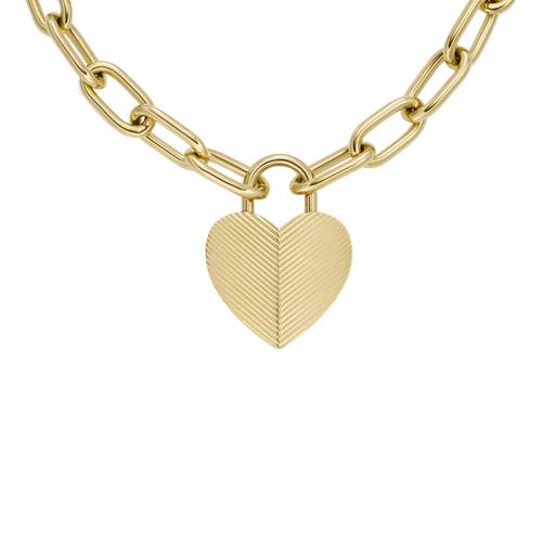 Collier FOSSIL acier inoxydable doré pendentif coeur 50 cm