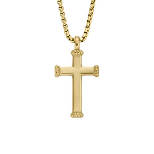 Collier FOSSIL acier inoxydable doré croix 55 cm