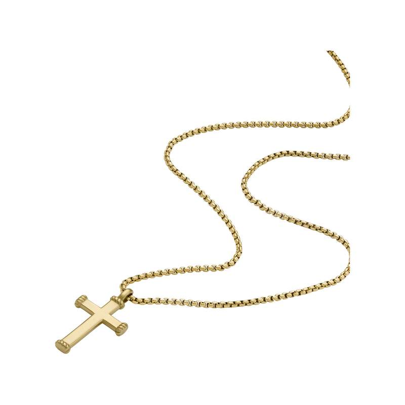Collier FOSSIL acier inoxydable doré croix 55 cm - vue D1