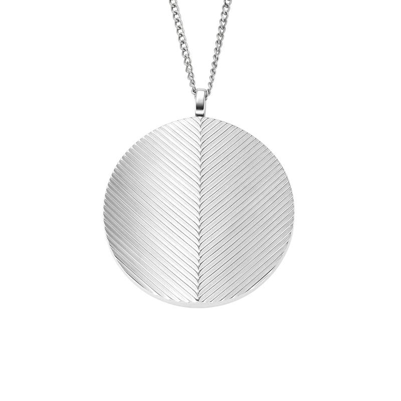 Collier FOSSIL acier inoxydable pendentif rond porte photo 40 cm - vue 1