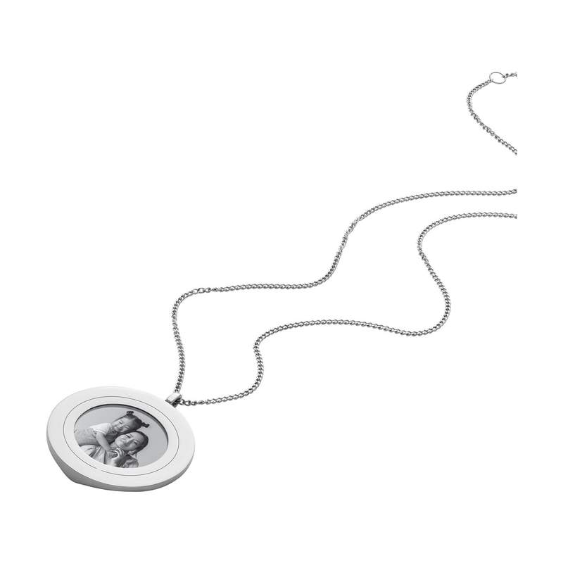 Collier FOSSIL acier inoxydable pendentif rond porte photo 40 cm - vue D1