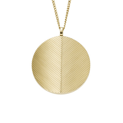 Collier FOSSIL acier inoxydable doré pendentif rond porte photo 40cm