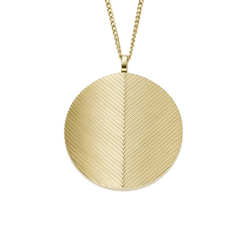 Collier FOSSIL acier inoxydable doré pendentif rond porte photo 40cm - vue 1