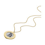 Collier FOSSIL acier inoxydable doré pendentif rond porte photo 40cm - vue D1