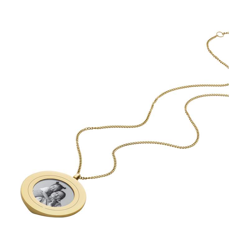 Collier FOSSIL acier inoxydable doré pendentif rond porte photo 40cm - vue D1