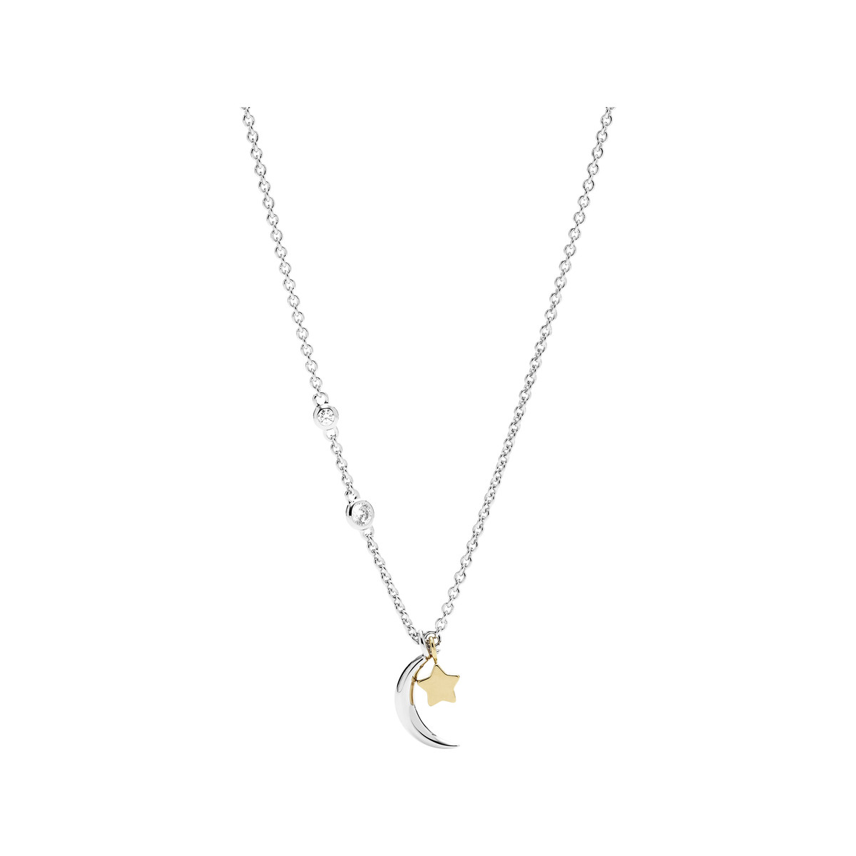 Collier FOSSIL argent 925 bicolore lune, étoile et zirconias 47 cm - vue D1
