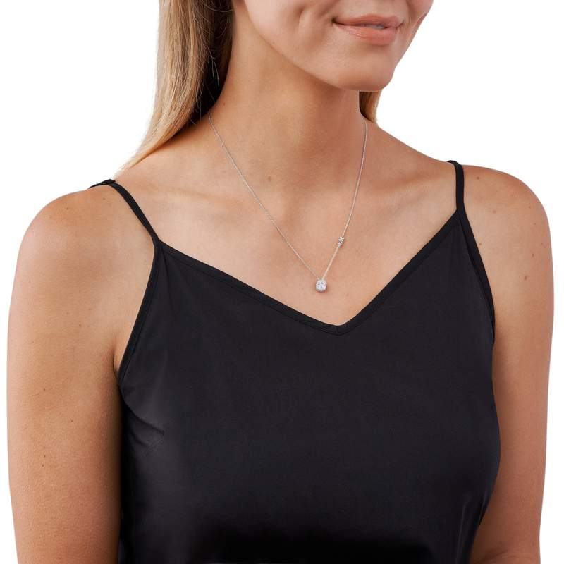 Collier MICHAEL KORS argent 925 rhodié zirconias 45 cm - vue porté 1