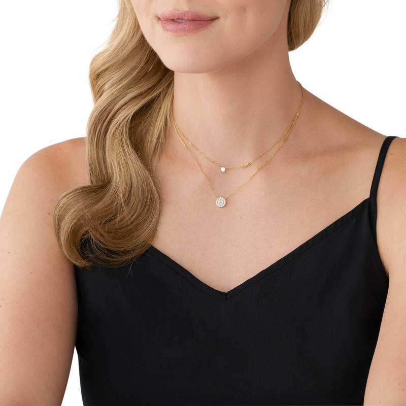 Collier MICHAEL KORS double rang argent 925 doré zirconias 45 cm - vue porté 1
