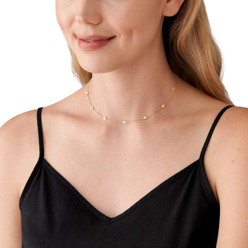Collier MICHAEL KORS argent 925 doré zirconias 43 cm - vue porté 1