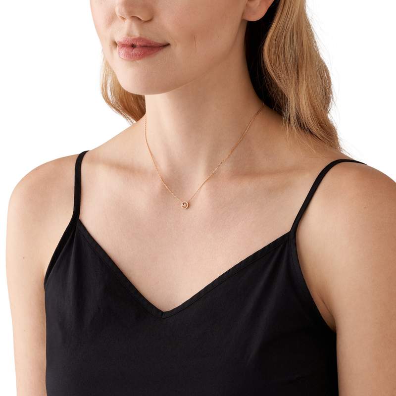 Collier MICHAEL KORS argent 925 rosé zirconias 43 cm - vue porté 1