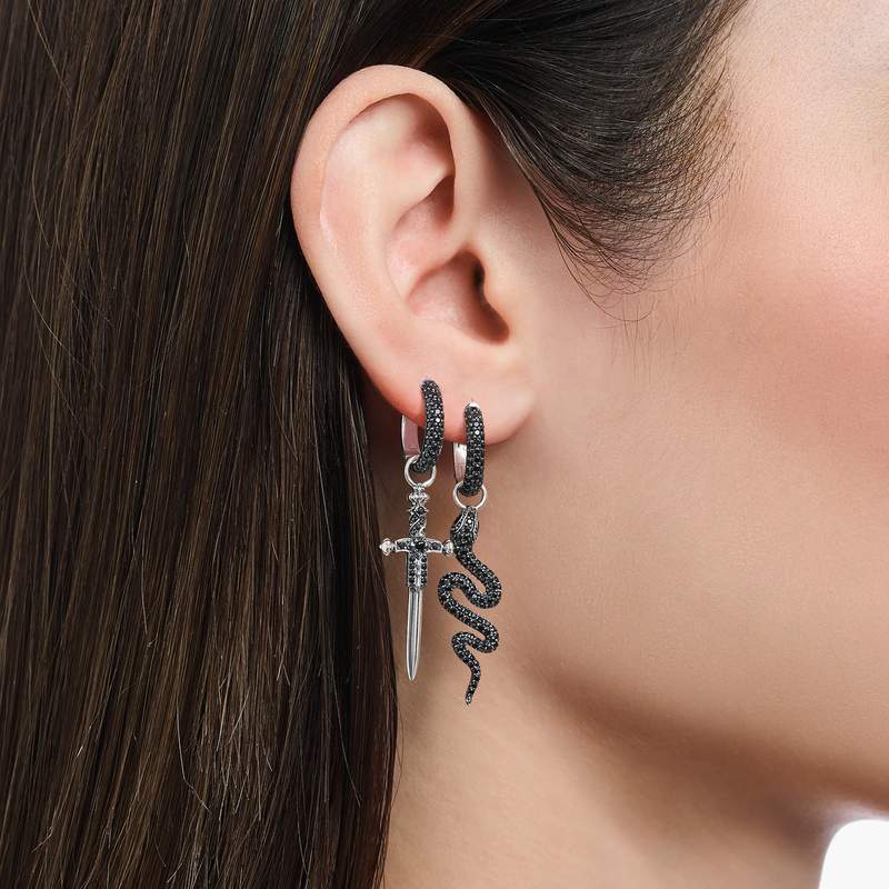 Boucles d'oreille THOMAS SABO Rebellious Glam épée argent 925 zirconia noir - vue porté 2