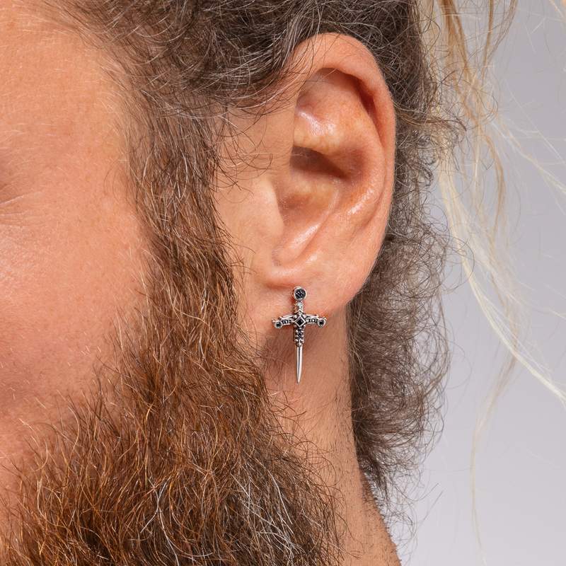 Boucles d'oreille THOMAS SABO REBEL KINGDOM épée argent 925 zirconia noir - vue porté 1