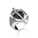 Chevaliere THOMAS SABO rebel kingdom épée argent 925 onyx noir zirconia - vue 1
