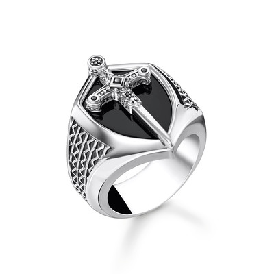 Chevaliere THOMAS SABO rebel kingdom épée argent 925 onyx noir zirconia