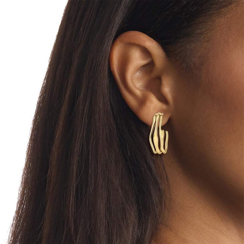Boucles d'oreilles acier doré jaune - vue porté 1