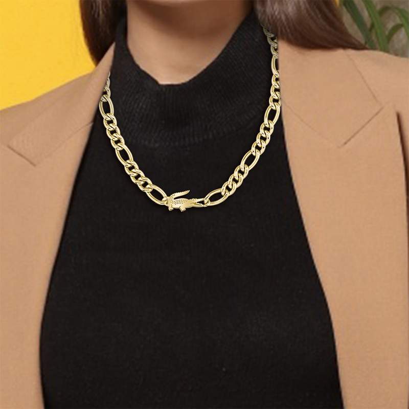 Collier acier doré jaune 51cm - vue porté 1