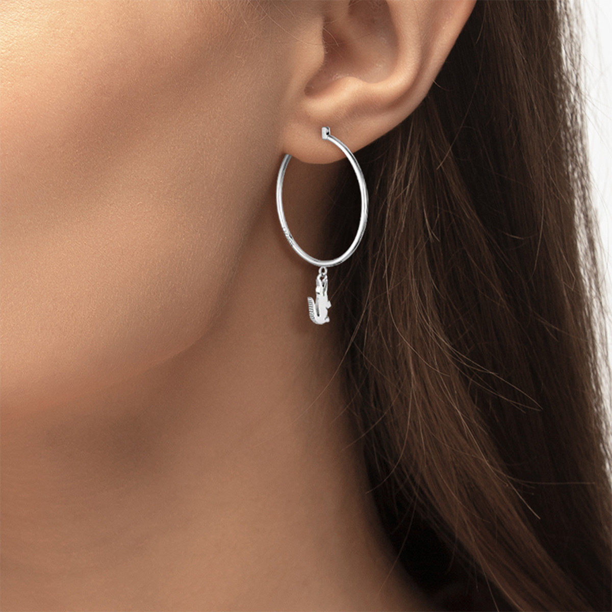 Boucles d'oreille acier argent - vue porté 1